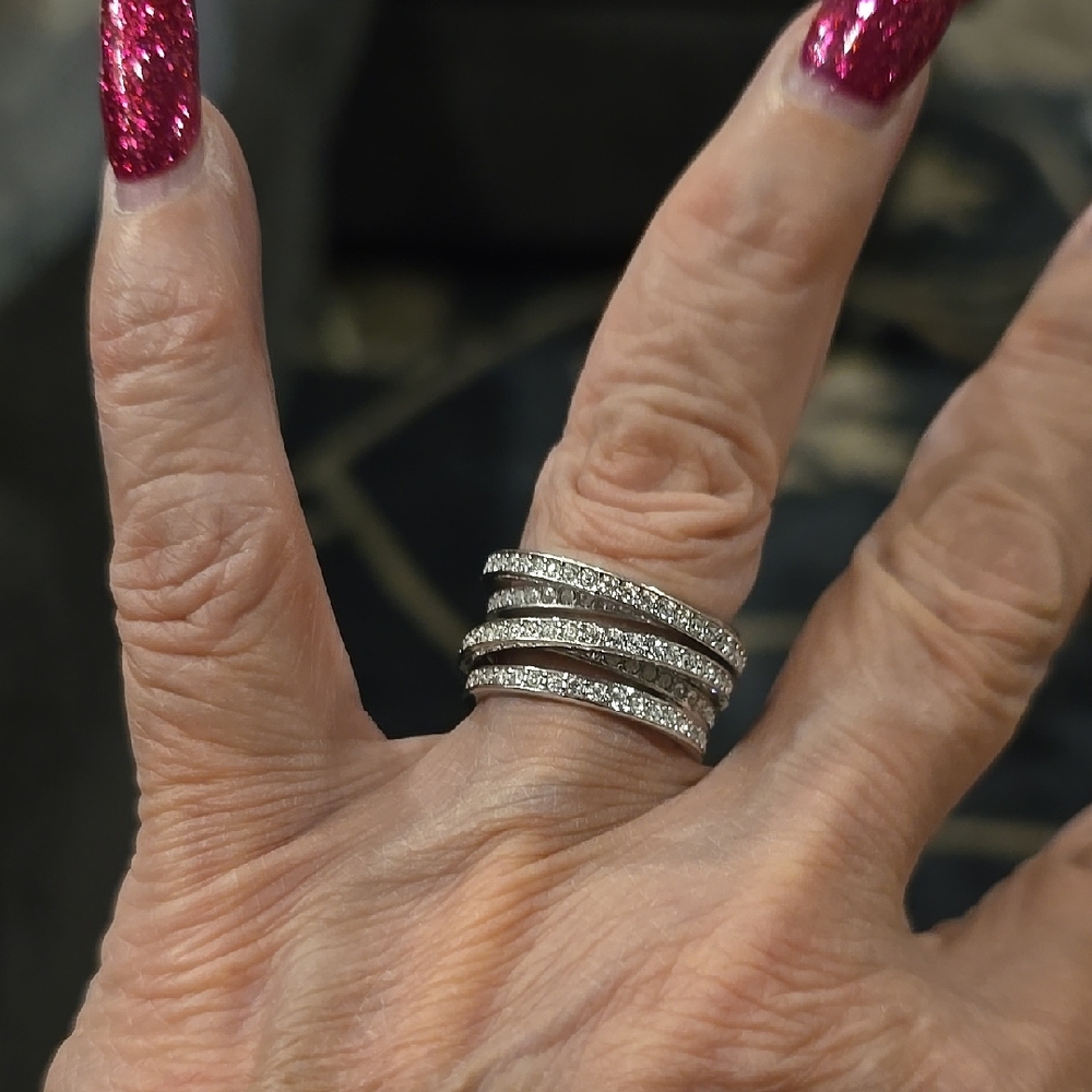 Stacked Pavé Crystal Multi-Band Ring in Silver